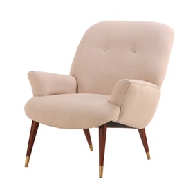 ITALIAN UPHOLSTERED LOUNGE CHAIR C 1950 WITH NEW FABRIC