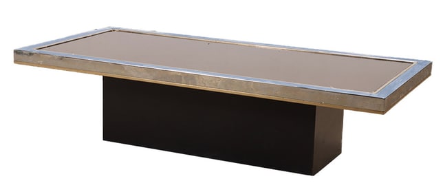 A WILLY RIZZO STYLE CHROME AND BRASS COFFEE TABLE