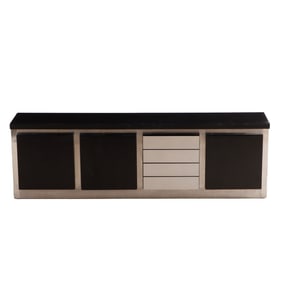 GIOTTO STOPPINO FOR ACERBIS INTERNATIONAL STAINLESS STEEL AND DARK OAK SIDEBOARD C 1975.