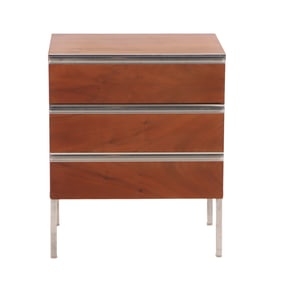 FRENCH WALNUT AND CHROME CHEST OF DRAWERS OR NIGHT STAND C 1970.