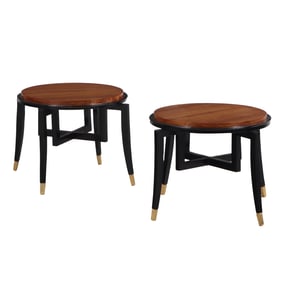 PAIR ITALIAN PARTIAL EBONIZED END TABLES WITH NATURAL FINISHED WALNUT TOPS AND THE LEGS HAVING