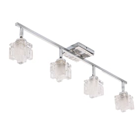 MODERN ITALIAN CHROME AND GLASS LIGHT FIXTURE HAVING FOUR GLASS SHADES.