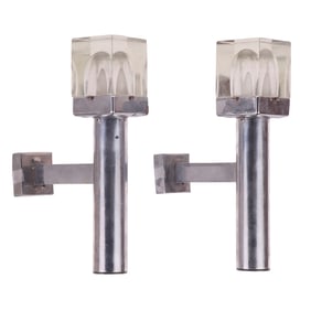 PAIR OF CHROME AND GLASS "ICE CUBE" WALL SCONCES C 1970.
