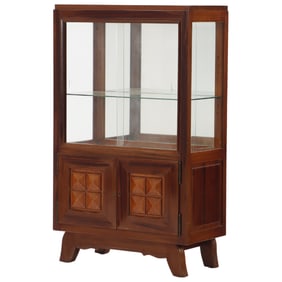 FRENCH MAHOGANY CABINET HAVING DIAMOND PANELED DOORS BY GASTON POISSON C 1940.