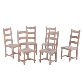 SIX FRENCH CERUSED OAK DINING CHAIRS WITH RUSH SEATS C 1960.