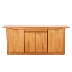 FRENCH SOLID ELM SIDEBOARD BY MAISON REGAIN C 1970. BRANDED BY MAKER.