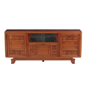 FRENCH WALNUT SIDEBOARD WITH BAR COMPARTMENT IN THE MANNER OF CHARLES DUDOUYT C 1940.