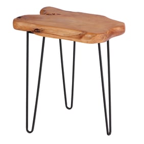 FREE EDGE END TABLE ON HAIRPIN IRON BASE.