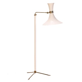 PAINTED IRON AND BRASS FLOOR LAMP WITH ADJUSTABLE HEAD IN THE MANNER OF STILNOVO.
