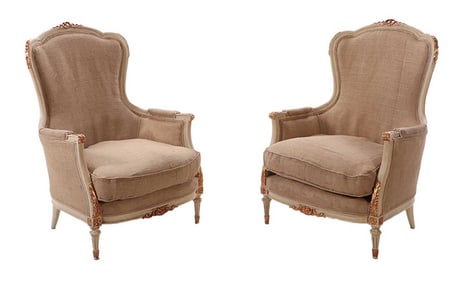 REGENCY STYLE PAINTED AND GILT TALL BACK BERGERE CHAIRS C 1950.