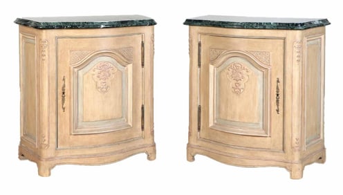 PAIR PAINTED CARVED OAK FRENCH CONSOLE CABINETS