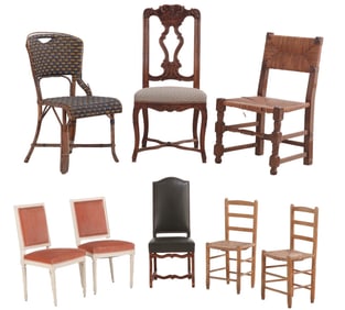 EIGHT MISCELLANEOUS FRENCH DINING ROOM CHAIRS.