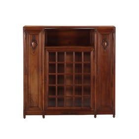 FRENCH WALNUT THREE DOOR LIBRARY CABINET HAVING ADJUSTABLE SHELVING A CENTRAL BEVELED GLASS DOOR C