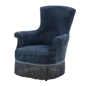 FRENCH NAPOLEON III LIBRARY CHAIR C 1860 RESTING ON TURNED LEGS.