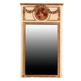 PAINTED AND GILTWOOD FRENCH TRUMEAU MIRROR C 1940.
