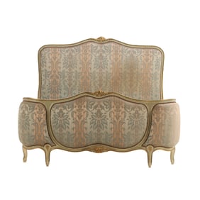 FRENCH PAINTED AND GILT LOUIS XV STYLE CORBIELLE FORM FULL SIZE BED C 1940.