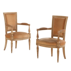 PAIR PAINTED FRENCH DIRECTOIRE STYLE OPEN ARM CHAIRS C 1940.