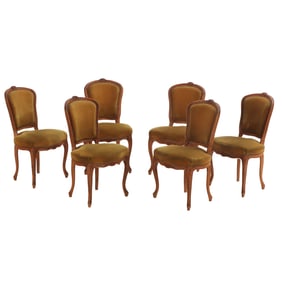 SIX FRENCH LOUIS XV STYLE CARVED BEECH DINING CHAIRS C 1930.