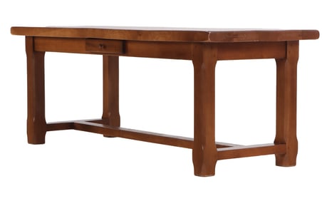 FRENCH PLANK TOP FARM TABLE WITH SQUARE LEGS AND CHAMFERED CORNERS C 1945.