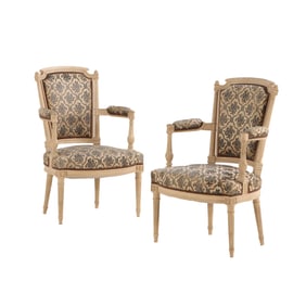 PAIR PAINTED FRENCH LOUIS XVI STYLE OPEN ARM CHAIRS C 1940.