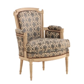 PAINTED FRENCH LOUIS XVI STYLE CLOSED ARM CHAIR C 1940.