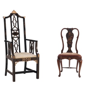 TWO CHINOISERIE DECORATED SIDE CHAIRS C 1930.