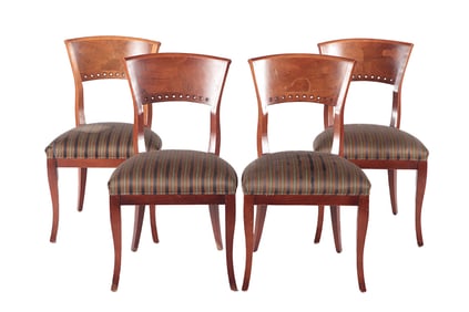 A SET OF FOUR ITALIAN OLIVEWOOD SIDE CHAIRS.