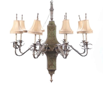 LARGE PAINTED TIN EIGHT ARM CHANDELIER