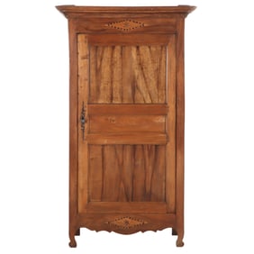 NINETEENTH CENTURY FIGURED WALNUT SINGLE DOOR ARMOIRE WITH INLAY.