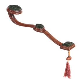 CHINESE CARVED WOOD AND HARDSTONE RUYI SCEPTER CIRCA 1890-1910