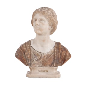 ITALIAN THREE PART CARVED ALABASTER BUST "GIUDITTA" C 1920