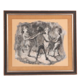 RITA WOLPE BARNETT (2OTH C AMERICAN) PAINTING OF CHILDREN PLAYING, SIGNED RITA WOLPE BARNETT, C 196