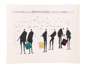 LEO POSILLICO (AMERICAN 1944 - 2024) "SHOPPERS" SERIGRAPH, SIGNED AND NUMBERED C 1980