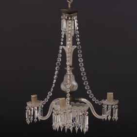 FOUR ARM GLASS AND CRYSTAL CHANDELIER IN THE MANNER OF OSLER C 1920.