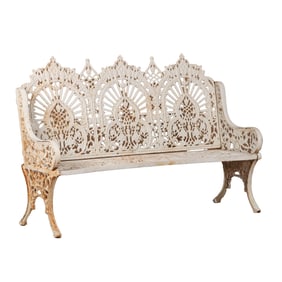 LARGE CAST IRON COALBROOKDALE STYLE THREE SEAT GARDEN BENCH.