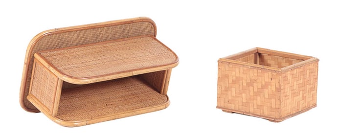 TWO PIECES OF DESK TOP RATTAN C 1970.