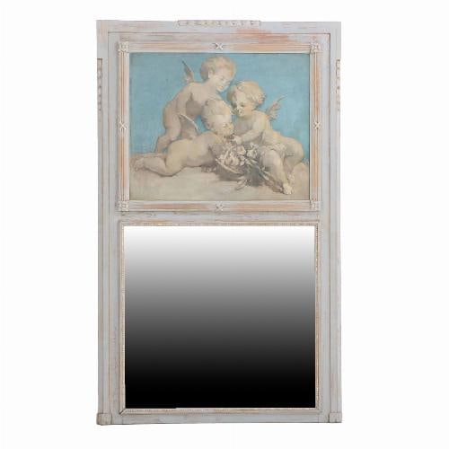 A French Directoire style Painted Trumeau Mirror C 1900.