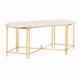 A French three-part brass coffee table in the manner of Maison Jansen C 1970 .