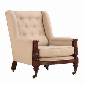 A substantial English Regency carved mahogany library chair C 1830 .