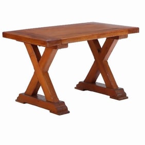 A French oak slab table with a X-form base C 1920.