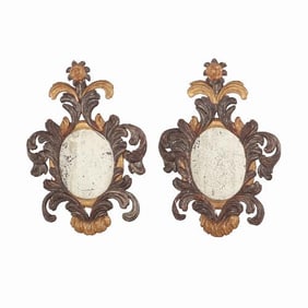 A small pair of Italian silver giltwood mirrors C 1900.
