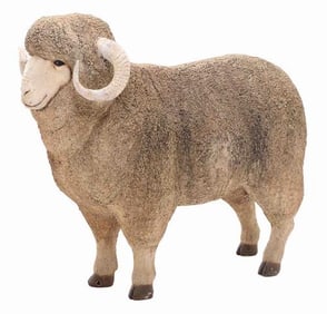 A French lifelike fiberglass lawn ornament in the form of a sheep.