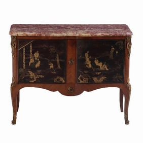 A French marble top lacquered server labeled Gouffe C 1950.