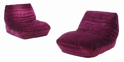 A pair of French upholstered Togo style lounge chairs in the manner of Michel Ducaroy labeled Cinna