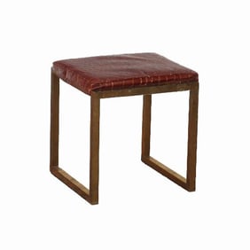 A brass stool with faux alligator cushion C 1970.