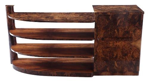 A French Art Deco Modernist burl walnut drinks cabinet or bar server C 1940.