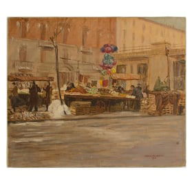 Joshua Felise Ziro Brevio (American b1900) "Market in Milan".
