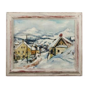 Rudolf Jacobi (German 1889 - 1972) A snow covered village oil on canvas painting.