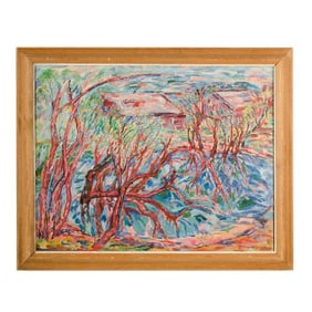 Elisabeth Merlicek (Vienna b 1911- d 1988) "Fruhling am Teich" painting .
