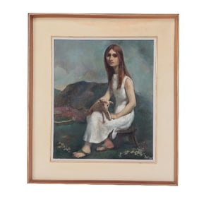 Lazaro Lozano (Portuguese 1906-1999)  Woman with Goat oil on masonite.